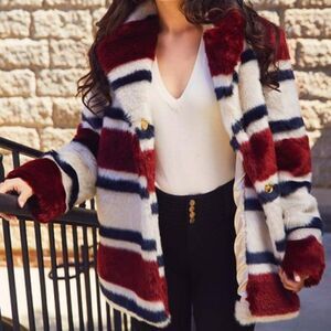Juciy Couture Black Label Striped Faux Fur Coat Multicolor Sz Small